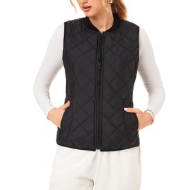 Fuinloth Women's Quilted Vest, Rib Collar Lightweight Zip Padded Gilet Black XS