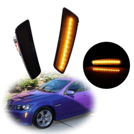 GTINTHEBOX Smoked Lens Front Bumper Fender Amber LED Side Marker Lights For 2008 2009 Pontiac G8
