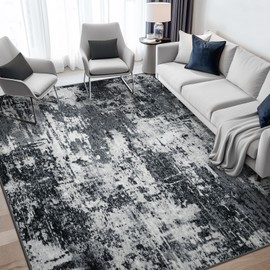 RELEANY Washable Area Rugs 5'x7' Non-Slip Modern Abstract Soft for Living Room Entryway Bedroom Nursery, Print Pattern, Black Gray