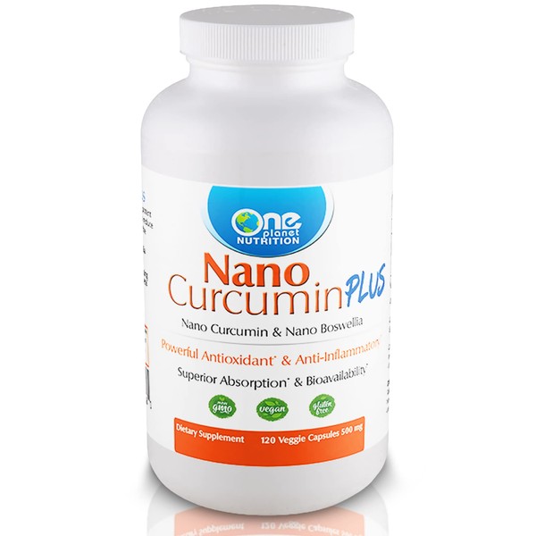 One Planet Nutrition Nano Curcumin Plus 500 mg, Turmeric Curcumin Water Soluble Supplements, Nanoparticle-encapsulated Curcumin, Better Absorption, Turmeric Capsules - 120 Veggie Capsules