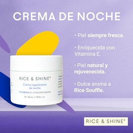 RICE & SHINE | Crema Facial Regen de Noche Aceite de germen de arroz | Skin Care 60% más de Vitamina E que el Aceite de Argán - Arrugas, Cicatrices y Manchas | 100% Natural