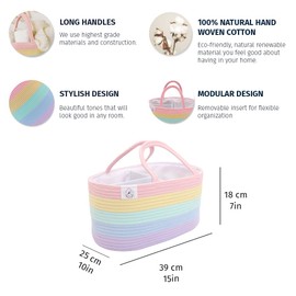 OrganiHaus Pastel Rainbow Basket | Rope Diaper Caddy Basket | Baby Diaper Caddy Organizer | Nursery Basket & Baby Baskets for Newborn Baby Diaper Organizer for Rainbow Decor | Diaper Storage Organizer