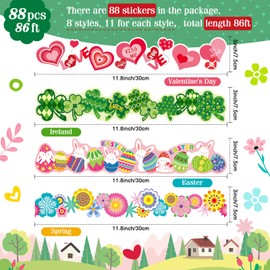 TaoBary 88 Pcs 86ft Spring Easter Bulletin Board Decorations Stickers Holiday Seasonal Bulletin Board Borders Trim Blackboard Border in 8 Cute Designs for School Classroom Decor