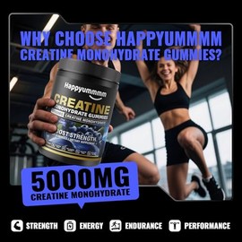 Creatine Monohydrate Gummies, NSF Certified, 5g Dose for Men & Women to Support Muscle, Strength, Recovery, Cognitive Health & Memory, Blueberry Flavo