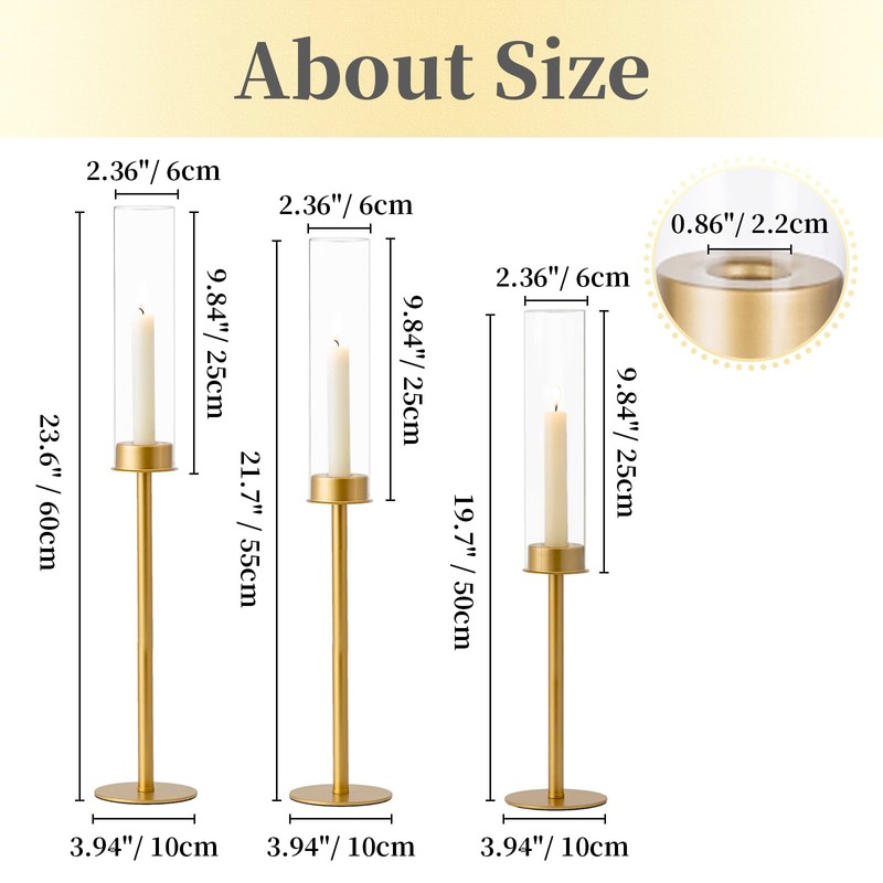 Hewory Gold Tall Hurricane Candlestick Holders: 6Pcs Brass Taper Candle