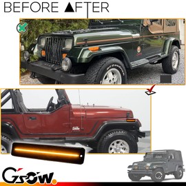 GSOWO 2 PCS Amber LED Side Marker Light for J-e-e-p Wrangler YJ 1987-1995, Smoked Lens Front Turn Signal Indicator, Left/Right Side Fender Sidemarker Lamps