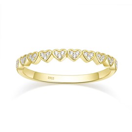 Mameloly 1.8mm 925 Sterling Silver 14K Gold Plated CZ Wedding Bands for Women Dainty Love Heart Stackable Cubic Zirconia Half Eternity Engagement Rings for Her Size 8.5