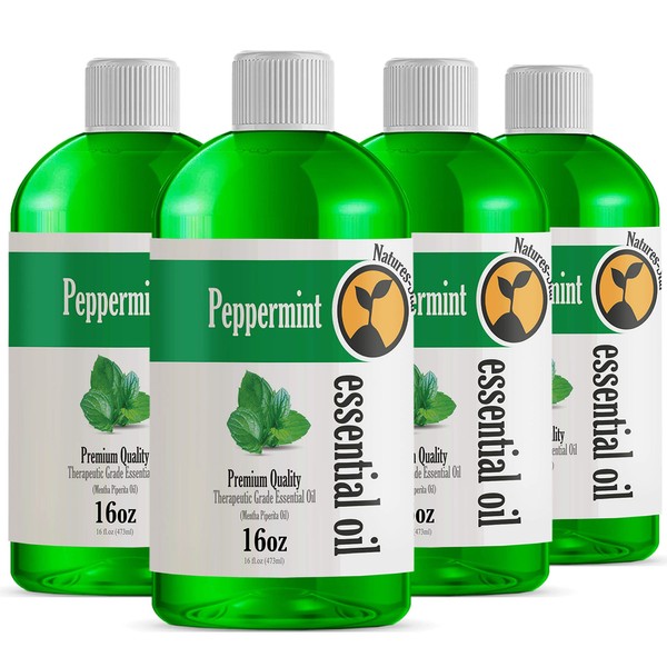 4 Pack 16oz - Bulk Size Peppermint Essential Oil (64 Ounce Total) - Therapeutic Grade Essential Oil - 16 Fl Oz Bottles