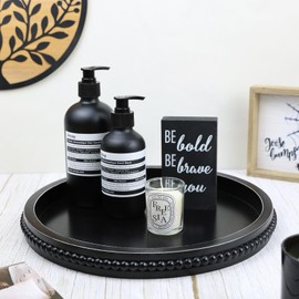 Hrastany Black Round Wood Decorative Ottoman Tray for Coffee Table Kitchen Counter, Living Room, Handcrafted Wooden Serving Tray for Table Centerpiece