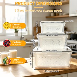 IKKAB 3 Pack Fruit Storage Containers for Fridge with Removable Colander