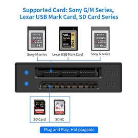 Rocketek Lector de tarjetas USB 3.0 XQD y SD 2 en 1, Lector de tarjetas de memoria 5Gpbs Super Speed para Sony G/M Series, Lexar 2933x/1400x USB Mark 