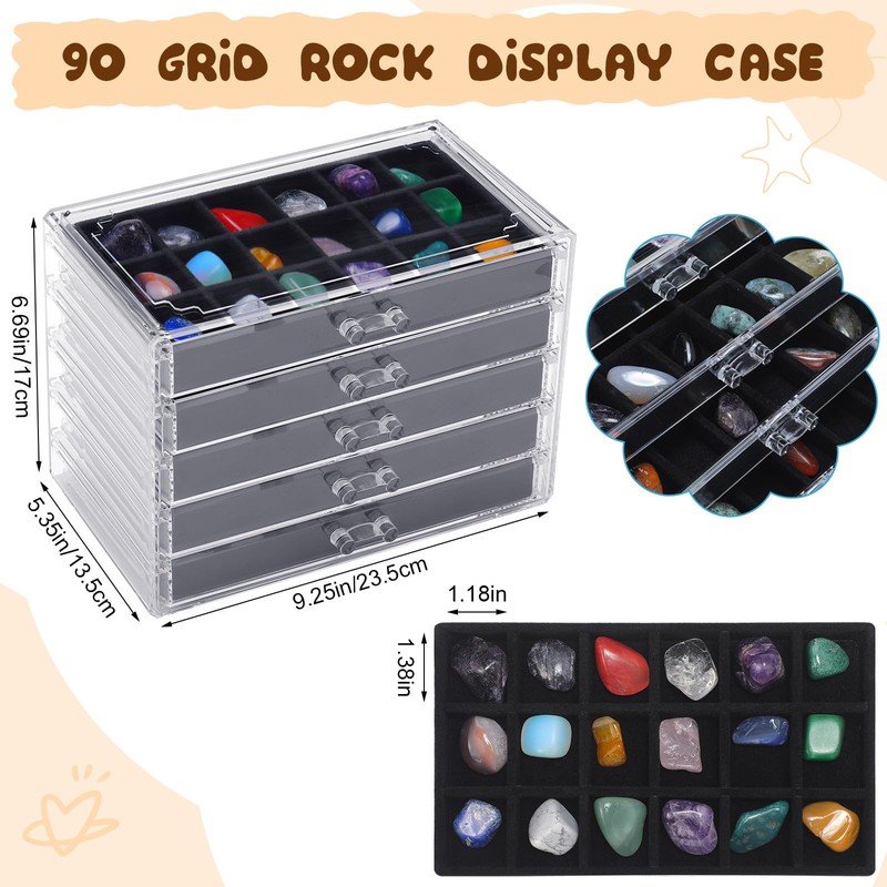 Misdary 90 Grid Rock Display Case Clear Acrylic Collection Box