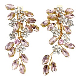 Bridal Side Hair Clips 2pcs Pink Rhinestone Gold Vine Hair Accessories
