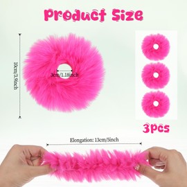 3 Pcs Hot Pink Pompom Hair Tie Pom Pom Hair Ties Ponytail Holders Faux Rabbit Fur Furry Hair Bands Elastic Fuzzy Scrunchies Hair Bobbles Pom Hair Accessories for Girl Women