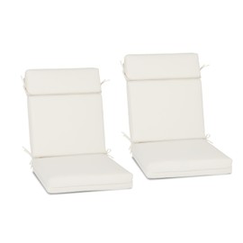 Aoodor 20" x 37" x 2.8" Polyester High Back Segmented Outdoor Chair Cushion, Water Resistant & Fade Resistant Removable Cover, Ties and Zipper for Patio Furniture, Set of 2, Ivory