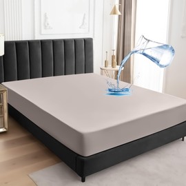 Waterproof Mattress Protector Small double(4FT),122x190cm Mattress Cover for Bed,30cm Deep Pocket Fitted Sheet Style Mattress Protector with Rubber Band-Khaki