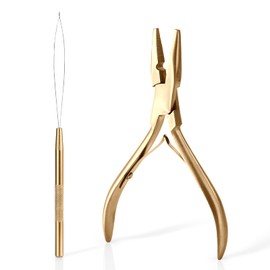 EHDIS Hair Extensions Tools Kit - Stainless Steel Pliers for Hair Apply&Remove Micro Ring Loop and Loop Needle Threader Tool, for Micro Rings Nano Beads Styling Accessories, Gold