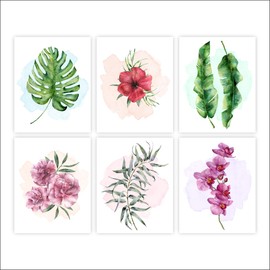 Tropical Leaves Wall Decor Art Prints - Botanical Prints Wall Art (Set of 6) - Unframed - 8x10s