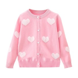 DHASIUE Girls' Cardigan Heart & Rabbit Crew Neck Cotton Uniform Cardigan with Buttons Girls Jacket 2-7 Years Size 92-128, heart