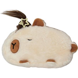 Cute Novelty Funny Calm Down Flying Hairs Capybara Soft Stuffed Surface Fluffy Clothes Zipper Pencil Box Pencil Case Pencil Storage Holder Pouch Pen Bag (White)