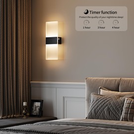 Lumiquesce Battery Operated Wall Sconce | Black Base - Wireless Rechargeable, 5000mAh, Remote Control, 3CCT Stepless Dimming, Timer, Modern Sconce for Living Room Bedroom Stairway Hallway 1 Pack