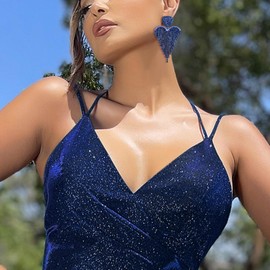 BriLove Wedding Earrings for Brides, Tassel Rhinestone Heart Earrings Dangling for Women, Fashion Long Chandelier Crystal Tassel Dangle Drop Earring for Party Prom Blue Blue-Tone