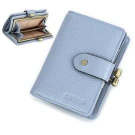 Contact's Womens Kiss Lock Wallet Leather Kiss Clasp Coin Purse Small Crad Holder Bifold RFID Wallet for Women (Blue)
