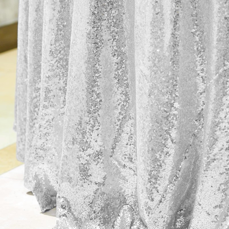 WISPET Silver Sequin Tablecloth 108" Round Sparkly Drape Table Cloths