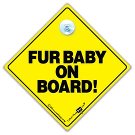 Fur Baby On Board Car Sign, Baby on Board Sign For Dogs, High Visibility Yellow and Black Suction Cup Car Window Sign Designed to Let Other Road Users There is a dog in the Car, 14 cm x 14cm x 2cm