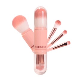 CORINGCO Mini brochas de maquillaje de viaje, juego de cápsulas, brochas de espejo LED, cepillo multifuncional para cejas, sombra de ojos, polvo y... 