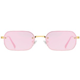 H HELMUT JUST Vintage Sunglasses Men Women Retro Rectangular Glasses Small Lenses 70 80 90s Ultralight UV400, Pink Mirrored