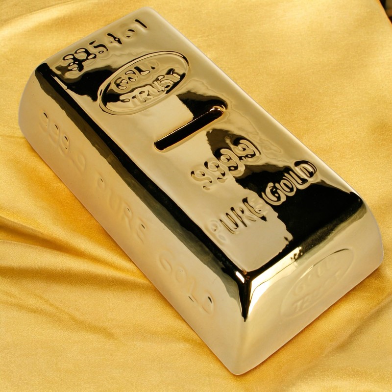 MIJOMA Money Box with Lock - Gold Bar Design, Ceramic,