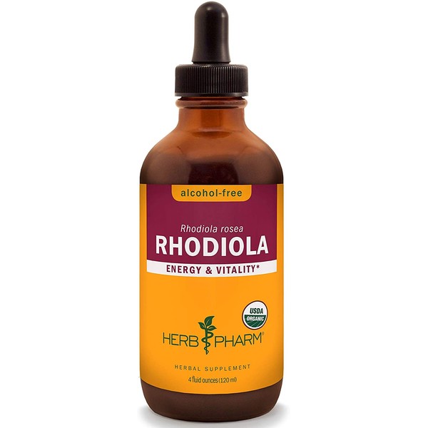 Herb Pharm Certified Organic Rhodiola Root Extract for Energy, Endurance and Stamina, Alcohol-Free Glycerite, 4 Ounce