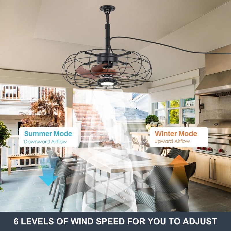20" Outdoor Ceiling Fan with Light, With Remote and App