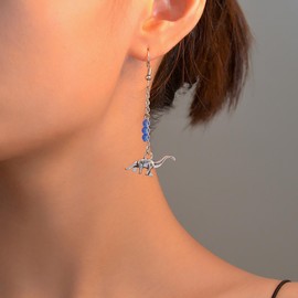 Dervivea Boho Cartoon Dinosaur Dangle Earrings Silver Dinosaur Drop Earrings Small 3D Dino Earrings cute Brontosaurus Earrings Jewelry for Women and Girls