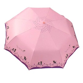 umbresen Windproof Compact Travel Folding Cute Cat Umbrella,Auto Open Close Rain&Sun Lightweight Portable Umbrellas with Cover for Kids Women Men (Pink)