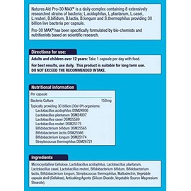 Natures Aid Natures Aid Pro-30 MAX (30 Billion Bacteria) 8 Strain Complex 30 Vcaps