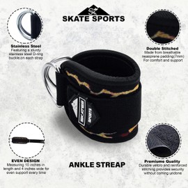 Skates sports Ankle Straps for Cable Machines Attachment 1 Piece Neoprene Padded Double D-Ring Ankle Gym Cuff for Kickback Legs, Abs and Glute Exercise Men women Fitness Workout (Single, Leopard)