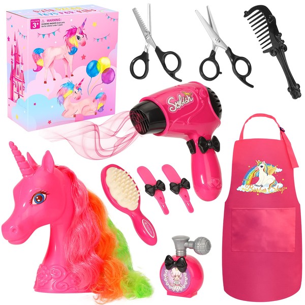 Kids Toys for Girls, Hair Salon Toys for Girls, Unicorn Toy Gift for Girls 3 4 5 6 7 8, Hapgo Pretend Play Salon Playset with Unicorn Styling Head, Kids Toy Christmas Birthday Gifts Ideas