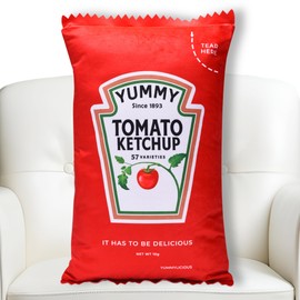Premium Ketchup Pillow Plush - 20"x12" Tomato Ketchup Gift For Plushie Fans Aesthetic Cool Easter Mother's day Food Stuffies Real Ketchup Packet Funny Adorable Decoration For Room Décor Lovers, Fake