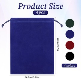 Qulkws 4 Pcs Jewelry Velvet Bags Soft Velvet Gift Bags 5.7'' x7.8'' 4 Colors Package Drawstring Pouch Gift Fabric Cloth Bag for Jewelry Crystal Gifts