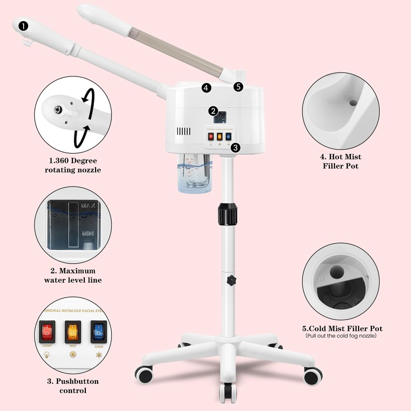 2 in 1 Hot & Cold Mist Facial Steamer, Professional