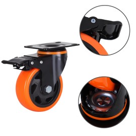YANYUCB Caster Wheels Swivel for Cart Steel with Brake, Casters Set of 4, Heavy Duty Swivel Casters with Locking for Furniture and Workbench Polyurethane Material (Orange 4 inch)
