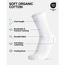 DANISH ENDURANCE 6-Pack Retro Crew Tennis Socks, Cushioned & Breathable, Sports & Everyday Wear for Men & Women Medium White 6-pack