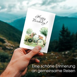 Set of 12 Birthday Cards with Envelopes in Kraft Paper Look, Greeting Cards, Birthday Cards, Folding Cards with Envelope, Watercolour, Spring, Country, Village, Outdoor, Happy Birthday, Adults, Men