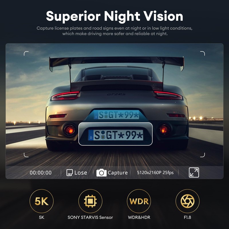 LINGDU Dash Cam 5K with Voice Control, 5G WiFi APP
