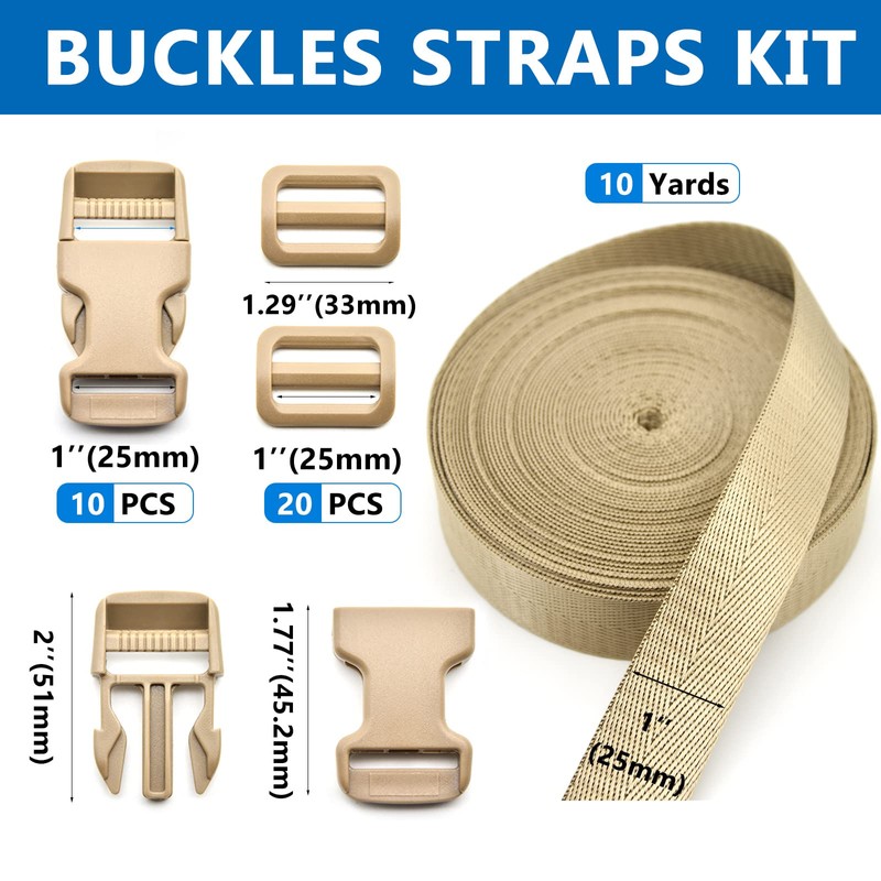 MELORDY 1 inch Buckles Straps Set with 10 Yards Nylon