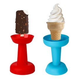 LUTER 2pcs Drip Free Popsicle Holder, Reusable No Drip Popsicle Holder for Kids No Freeze Ice Popsicle Holders Washable Ice Cream Cone for Girls Boys, Blue,Red, (A29131)