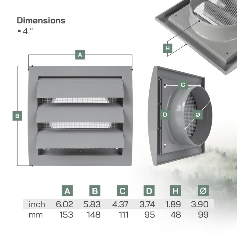 Vent Systems 100 mm (153 x 148) Grey Vent Cover