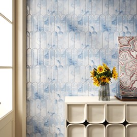 VaryStyle Blue Peel and Stick Backsplash for Kitchen Self Adhesive Stick on Backsplash Waterproof Renter Friendly Sticky Back Splashes Stickers Wall Tiles for Bathroom Laundry Room 12"x12" 6-Sheet